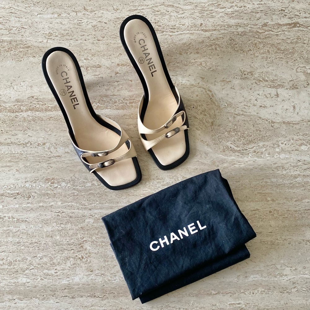 Vintage Chanel Camellia Buckle Sandal Heels - Picture 2 of 10